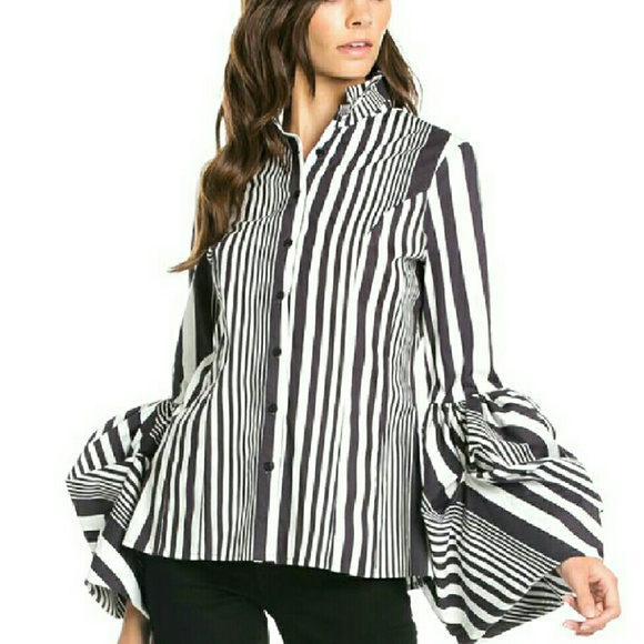 1 Day SALE! NWT Striped Bell Sleeve Top,  MEDIUM