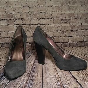 Calvin Klein "Elita" green velvet heels