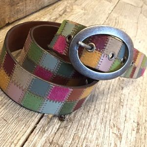 Fossil Quilted Squares patchwork suede belt NWOT