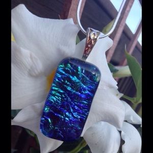 Stunning Shades of Blue Murano Glass Pendant 20"