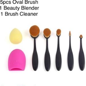 5pcs Oval Brushes + Beauty Blender + Brush Cleaner