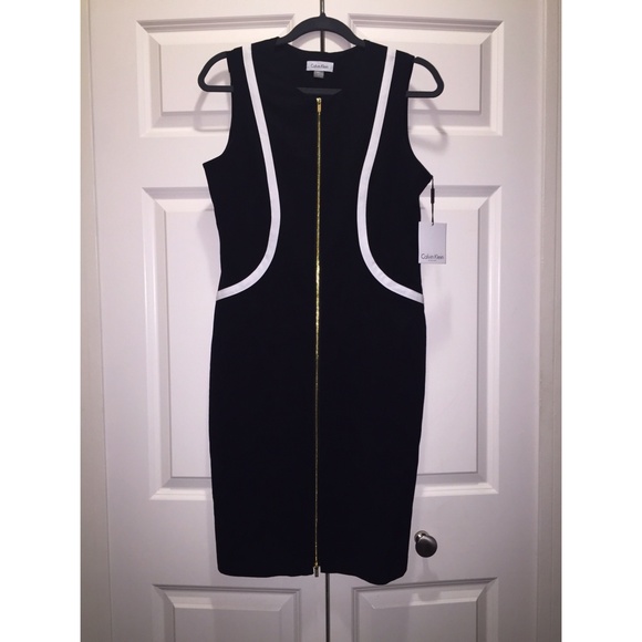 CALVIN KLEIN BLACK + WHITE SHEATH SLEEVELESS DRESS