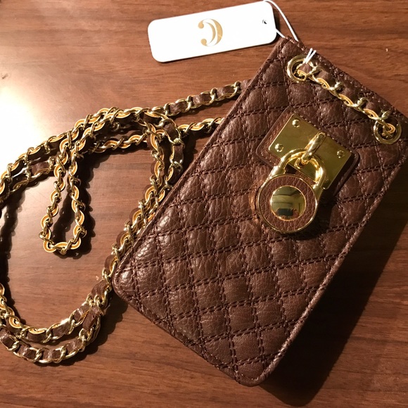 Brown Leather Crossbody Purse / Bag / Gold Chain