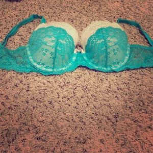 Cute turquoise lace bra.
