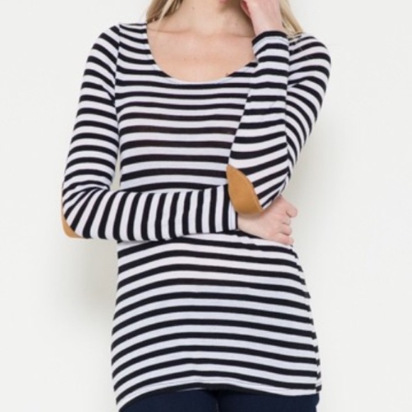 LAST 1! Black & white striped tee elbow patch - Picture 2 of 3