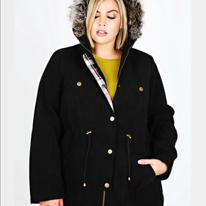 Black Parka Coat w/ Fur Hood Size 20-22