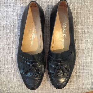 Salvatore Ferragamo Black Leather Tassel Loafers