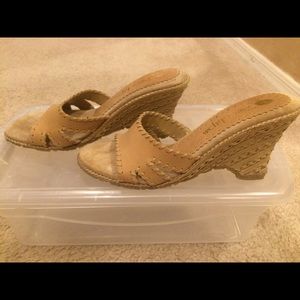Adorable Tan Leather Wedge Sandals!