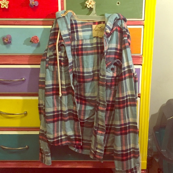 Soft blue flannel shirt with hoodie