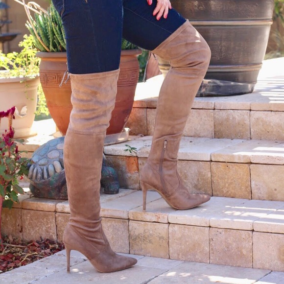 Shoes - Taupe Thigh High Boots