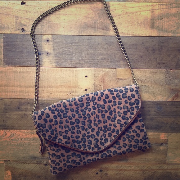 Jcrew Leopard Leather Purse with Chain Strap!