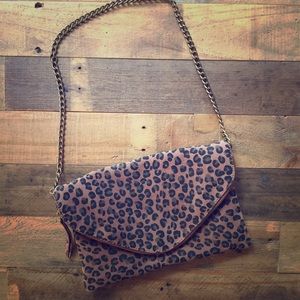 Jcrew Leopard Leather Purse with Chain Strap!
