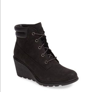 Timberland black boot wedges