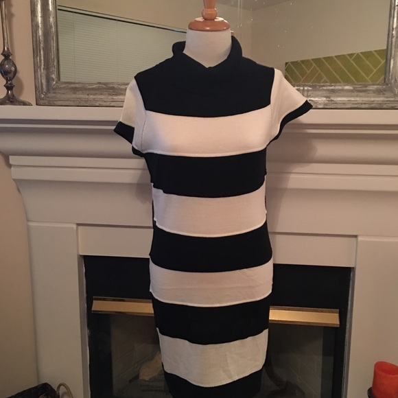 SHE's COOL B/W Striped Sweater Dress. - Picture 1 of 2