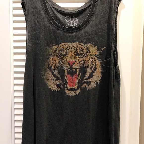 CHASER WOMENS TIGER BURNOUT SLEEVELESS T SHIRT