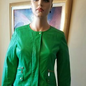 Jones New York 100% leather Green cropped jacket