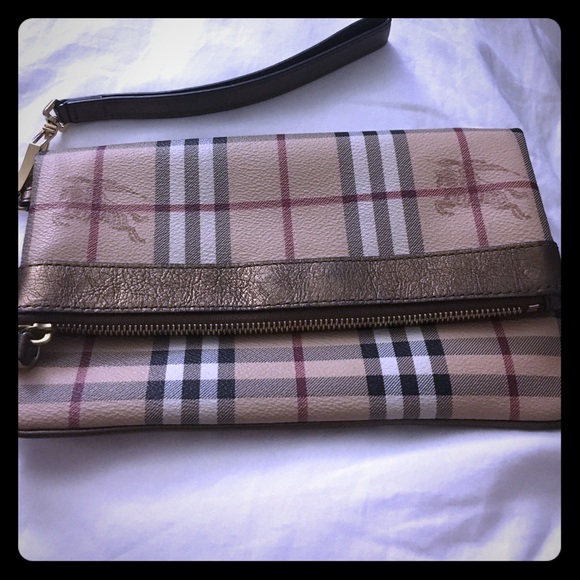 Burberry Beige Haymarket Check Folding Wristlet
