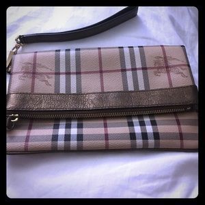 Burberry Beige Haymarket Check Folding Wristlet