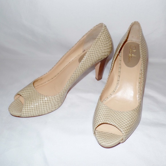 Cole Haan Faux Snakeskin Open-Toe Pumps