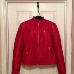 Jones New York 100% leather Red cropped Jacket