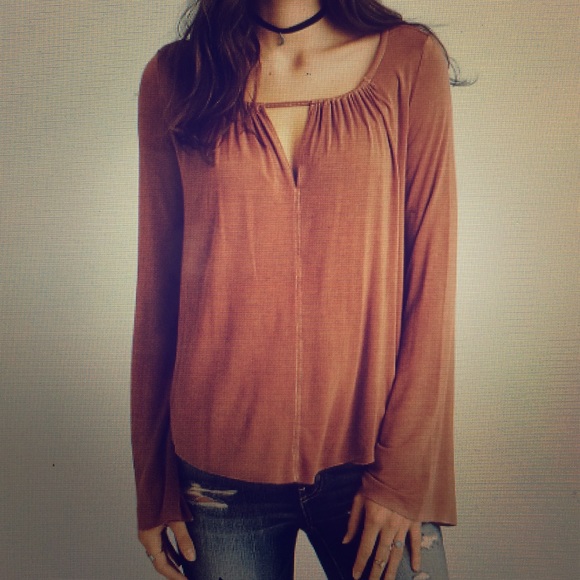 Rust Brown Bell Sleeve Blouse