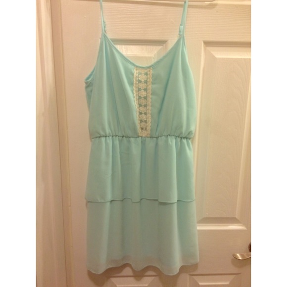 Pale teal tiered dress