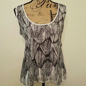 White and black feather print sleeveless top