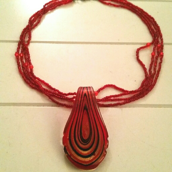 Beautiful Red Glass & Bead Necklace