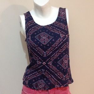 Navy blue with red design.