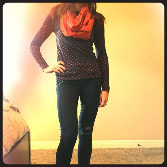Navy Blue & Orange Polka Dot Top