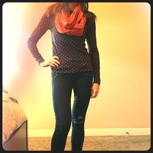 Navy Blue & Orange Polka Dot Top