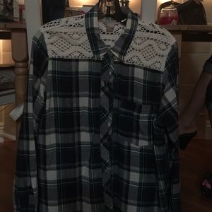 LUCKY BRAND-Plaid long sleeved blouse