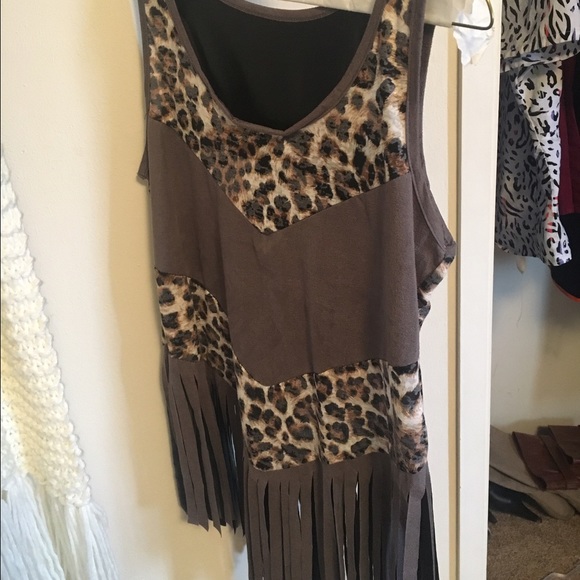 Cheetah tank top with fringe bottom!