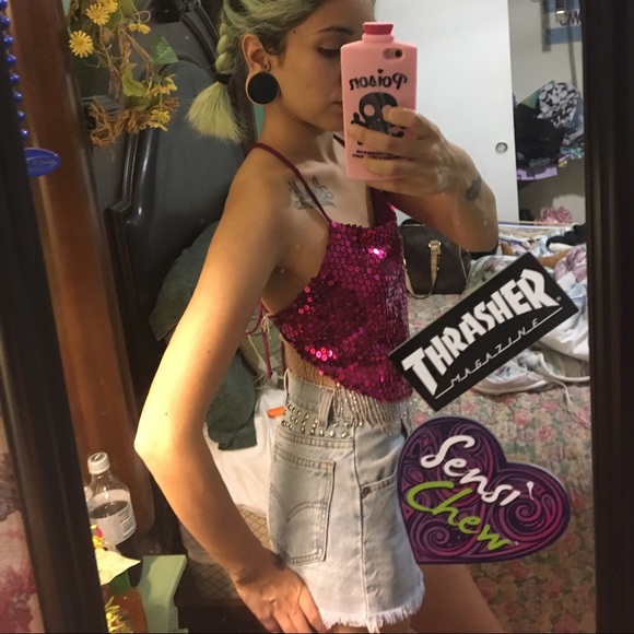 Vintage sequin guess shirt 💕 rave top (: