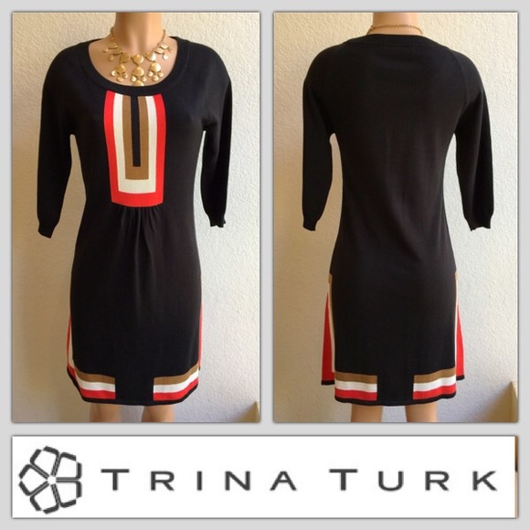 TRINA TURK BLACK COLORBLOCK SWEATER DRESS