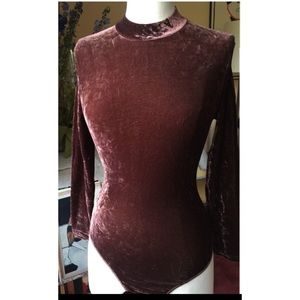 Velvet Long Sleeve Body Suit. Brown Leotard