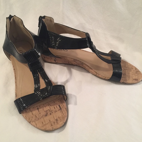 Black patent leather sandals