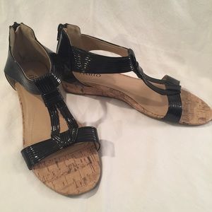 Black patent leather sandals