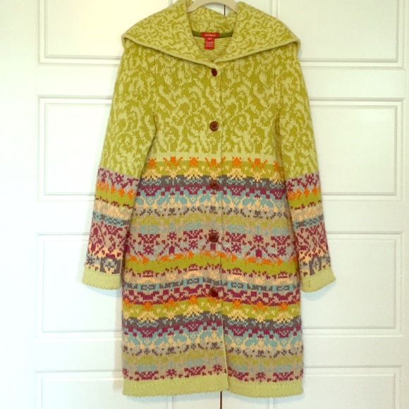 Multi-color trench-length cardigan sweater