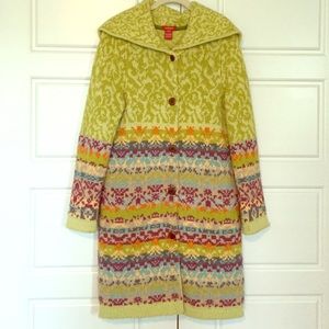 Multi-color trench-length cardigan sweater