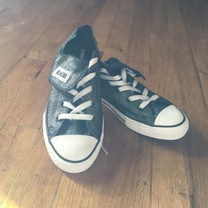 Black and Silver Sparkly Fold Over Converse