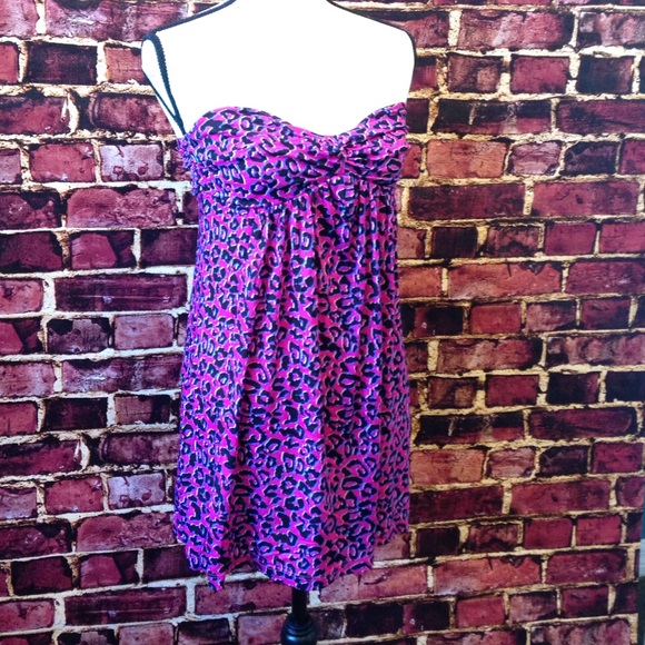 Pink, purple & black leopard print strapless top