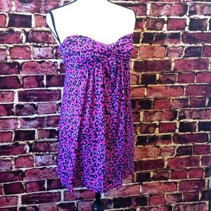 Pink, purple & black leopard print strapless top