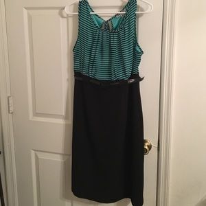 Teal and black belted dress