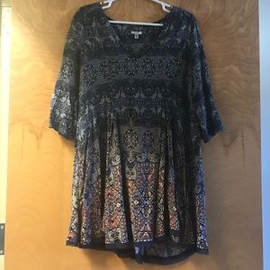 3/4 Sleeve Patterned Shirt Dress