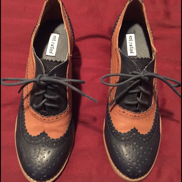 Brown and Navy blue saddle heels
