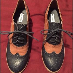 Brown and Navy blue saddle heels