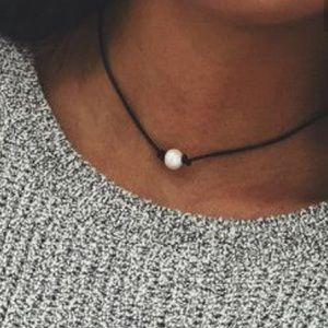 Brown Leather and Freshwater Pearl Necklace