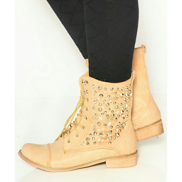 Studded Combat Boots - Camel