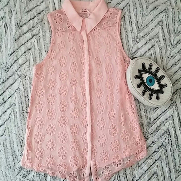Candie's collared sheer crochet blouse